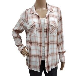 Jessica Simpson Women's Large Pink Plaid Long Sleeve Button Up Top Blouse